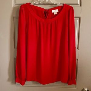 Express Red Long Sleeve Blouse with Tie Detail